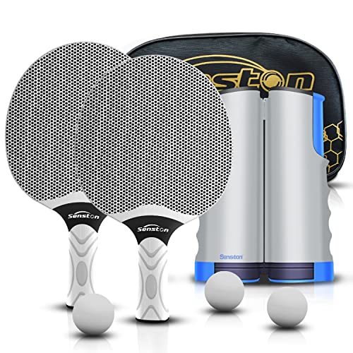 Senston Table Tennis Rackets Set, Professional Table Tennis Racket with 3 Balls, Composite Rubber Ping Pong Paddle Set - color: Gray & Net