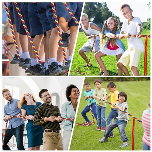 NEBURORA 20FT Tug of War Rope for Adults Outdoor Games Field Day Family Reunion Summer Outside Yard Backyard Lawn Camping Picnic Carnival Party Games - color: Red, Yellow and Blue