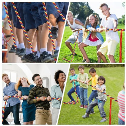 NEBURORA 20FT Tug of War Rope for Adults Outdoor Games Field Day Family Reunion Summer Outside Yard Backyard Lawn Camping Picnic Carnival Party Games - color: Red, Yellow and Blue