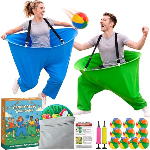 Granny Pants Yard Game for Adults and Kids, Big Pants Ball Catch Game with 2 Giant Pants, Balls, Pumps & Storage Bag, Outdoor Tossing Games for Birthday Party, Backyard Party, Family Reunion - size: Large for Adults-2PCS