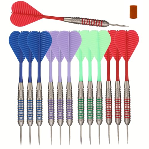 Steel Tip Darts Set |12 pc Bar Darts; 3 of Each Color; Perfect Fun Darts for 4 Players Throwing Metal Tip On Dartboard in Family Game Room, Man Cave - color: 23g Steel- STC10454