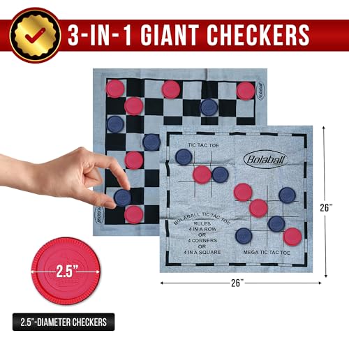 Bolaball Extreme Fun Pack: Giant Tumbling Blocks, Dominoes, Dice | 3-in-1 Giant Board Games: Tic Tac Toe, Jumbo Checkers, Reversible Rug | Outdoor Family Games for Adults, Kids, Parties