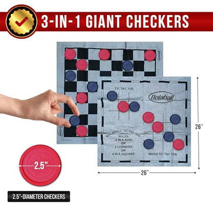 Bolaball Extreme Fun Pack: Giant Tumbling Blocks, Dominoes, Dice | 3-in-1 Giant Board Games: Tic Tac Toe, Jumbo Checkers, Reversible Rug | Outdoor Family Games for Adults, Kids, Parties