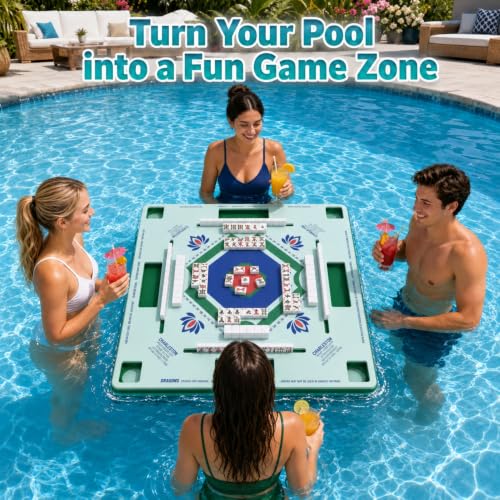 Floating Mahjong Table for Pool,Large Stable Water Pool Game Table for Card Games & Tile Games,Swimming Pool and Hot Tub Float Board Game Tray for Adults, Mahjong Floater Table