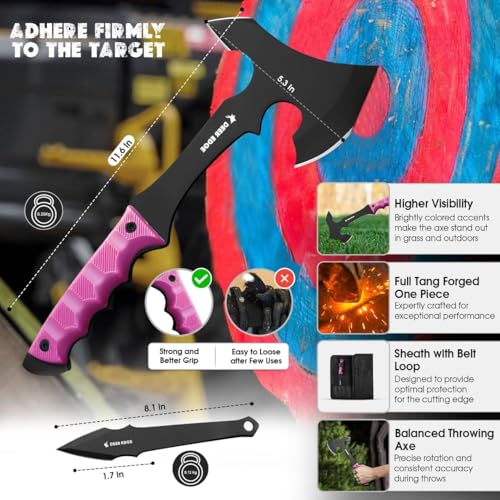 Pink Throwing Axe Set, 6 Pack 11.5" Throwing Axes for Women - Axe Throwing Game, Target Practice & Recreation, Balanced Hatchets with Nylon Sheath, Gift for Her - style: Pink Handle