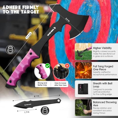 Pink Throwing Axe Set, 6 Pack 11.5" Throwing Axes for Women - Axe Throwing Game, Target Practice & Recreation, Balanced Hatchets with Nylon Sheath, Gift for Her - style: Pink Handle