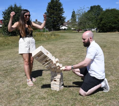 Masters Giant Tumble Tower - Mango Wood - 81cm | Can grow to 1.5m - XL Giant Garden Game for Adults - 54 Wooden Toppling Blocks - Stacking Game - Outdoor Party Game