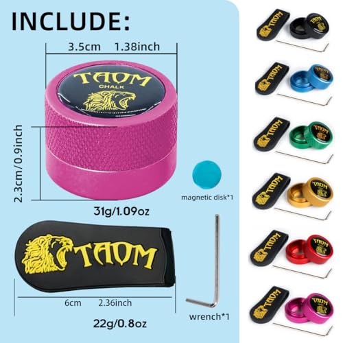 TAOM Pool Chalk Holder Round Shaped Practical Tool Billiards Accessories Magnetic Mini Chalk Tip Case Container Round Box Billiards - color: 2-Pink with Silicone Clip