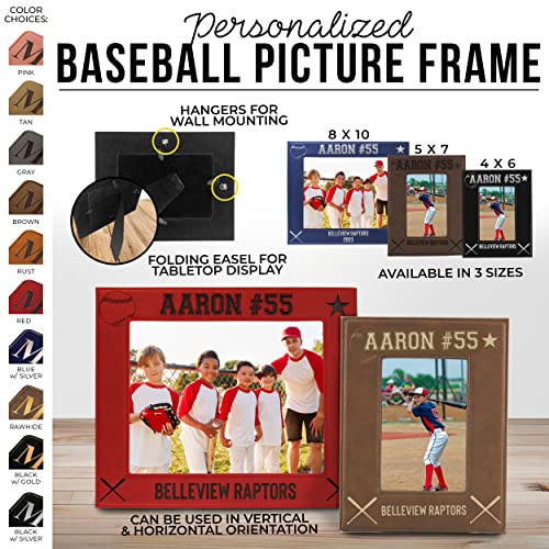 My Personal Memories Custom Monogrammed Baseball Sports Picture Frame Gifts - Personalized 4x6, 5x7, 8x10 Photo Frames for Athletes, Coaches, Teams, Kids, Awards (Pink) - color: Pink