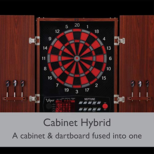 Viper Neptune Electronic Dartboard with Cabinet, 15.5 in Regulation Target, 57 Games, 16 Players, 6 Darts Included, Black