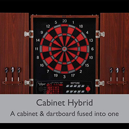 Viper Neptune Electronic Dartboard with Cabinet, 15.5 in Regulation Target, 57 Games, 16 Players, 6 Darts Included, Black
