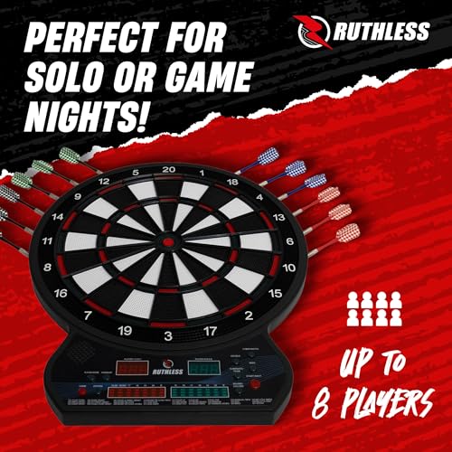 Ruthless | R600 Electronic Dartboard | Soft Tip Interactive Dartboard with 27 Game Modes | Up to 8 Players and 4 Sets of Darts Included.