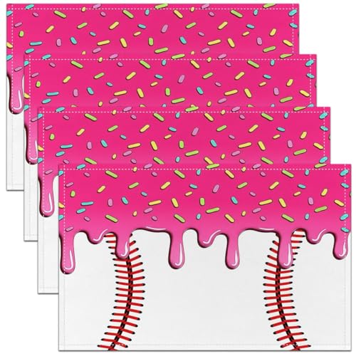 Castle Fairy Ice Cream Drip Baseball Kids Placemats Set of 4,Baseball Bat Player Fan Table Place Mats,Ball Sport Competition Modern Kitchen Decor,Rose Pink Placemat Kitchen Table Decoration 12"x18" - color: Rose Pink