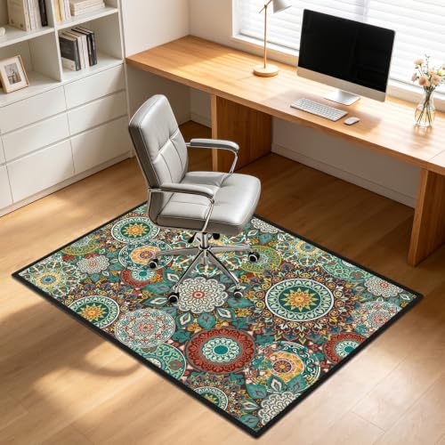 Flowers Office Chair Mat for Hardwood Floor, 35X47in Rug for Tile Floor | Under Desk Carpet Protector for Rolling Computer Chair, Boho Mat for Desk Chair Gift for Men Women Worker, Green - color: Flowers-green, size: Material 1