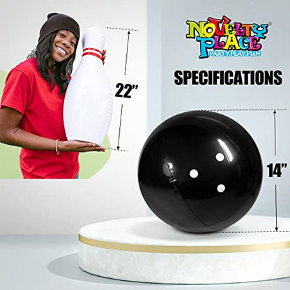 Novelty Place Inflatable Giant Bowling Game for Family - 14" Ball & 6 Oversized 22" Pins, Blow Up Yard Game Set for Backyard Camping Beach Indoor Playroom, Portable Easy Setup Party Activity