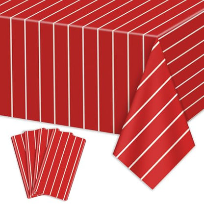 4 Pcs Plastic Baseball Tablecloths, Rectangle Red Stripe Table Cloth for Baseball Game Day Sports Theme Party Supplies, 51 x 86 Inches - color: White on Red
