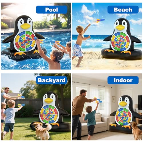 MOONTOY Fun Pool Toys, Inflatable Dart Board Floating Water Game for Kids Ages 4-8 8-12, Outdoor Backyard & Beach Games for Boys Girls Teens and Adults - color: Penguin-black