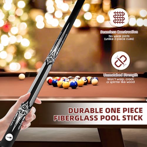 HMQQ 58" One Piece Fiberglass Pool Cue Stick Set of 4, 21oz Warp-Resistant Billiard Cues with Leather Tip, Premium Matte Finish Bar Pool Sticks for House Use, Red & White - color: White
