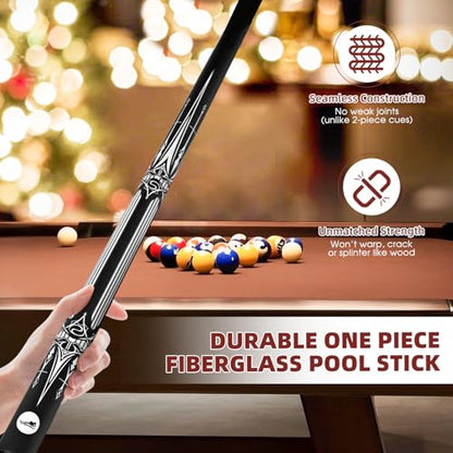 HMQQ 58" One Piece Fiberglass Pool Cue Stick Set of 4, 21oz Warp-Resistant Billiard Cues with Leather Tip, Premium Matte Finish Bar Pool Sticks for House Use, Red & White - color: White
