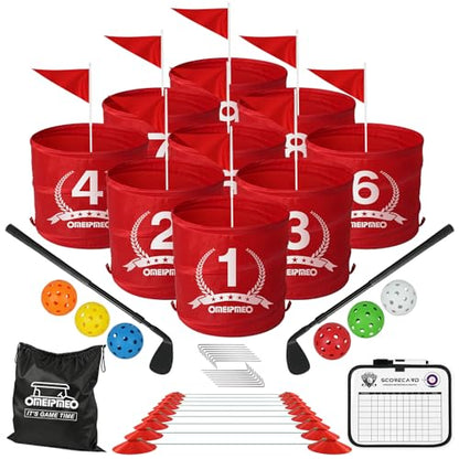 Deluxe Backyard Golf Game, 9 Hole Portable Golf Yard Game Set with Clubs Buckets Balls, Outdoor Golf Course Chipping Practice for Lawn, Park, Beach, Camping - Fun Golf Bundle Gift for Adults & Family