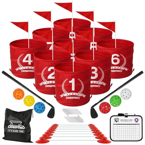 Deluxe Backyard Golf Game, 9 Hole Portable Golf Yard Game Set with Clubs Buckets Balls, Outdoor Golf Course Chipping Practice for Lawn, Park, Beach, Camping - Fun Golf Bundle Gift for Adults & Family