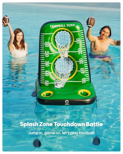 QPAU Inflatable Football Toss Game for Pool – Water Football Target with 4 Balls & 2 Pumps, Dual Net Design, Stable Base, Summer Pool Game for Kids & Adults - color: Green