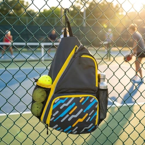 Pickleball Sling Bag with Shoe Compartment - Crossbody Backpack Fits 2 Paddles, 32oz Bottle & Fence Hook, Sports Bag for Men & Women (Shoe Limit: up to US Men's 10 / Women's 11.5) - color: Grey/Yellow