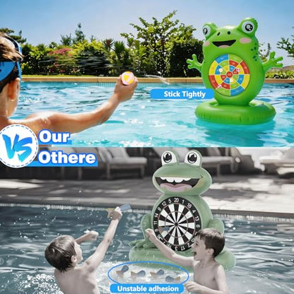 iShabao Kids Fun Pool Toys, Inflatable Frog Dart Board Toss Water Game, Pool Float, Beach Party Yard Outdoor Ball Play, Summer Swimming Toys for Kids Boys Girls Ages 4-12, Teens Adults Family