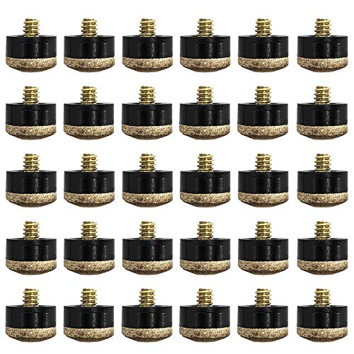 YuCool Pool Stick Tips,30 Pieces Screw-on Cue Tips Hard Leather Billiard Pool Cue Tips Replacement kit-13mm