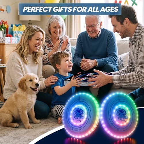 Wee Wonders 2 Pack Light Up Flying Discs for Kids Adults, Rechargeable 10" Disc with 45 LEDs, 14 Lighting Modes, Glow in The Dark Flying Ring for Beach Camping Outdoor Sport Game - size: 2PCS: 10in + 10"
