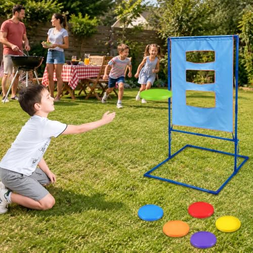 Outdoor Games for Adults Backyard Camping, Toss Game Set, Blue Red, for Family Beach Tailgate - style: 6 soft frisbees (6.4CM) + targ