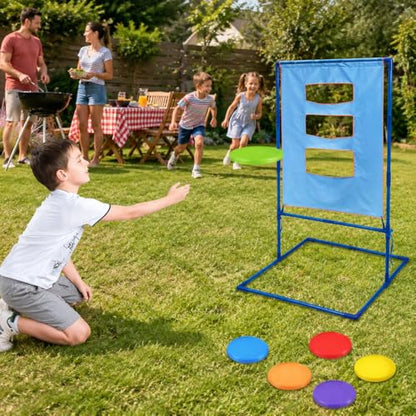 Outdoor Games for Adults Backyard Camping, Toss Game Set, Blue Red, for Family Beach Tailgate - style: 6 soft frisbees (6.4CM) + targ