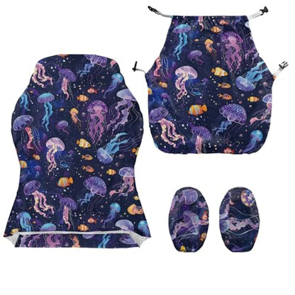 Jellyfish Clownfish Print Set of 4 Gaming Chair Covers Slipcovers Non-Slip Dustproof Rotating Armchair Slipcovers Stretch Gamer Chair Cover with Armrest Covers - color: Jellyfish Clownfish