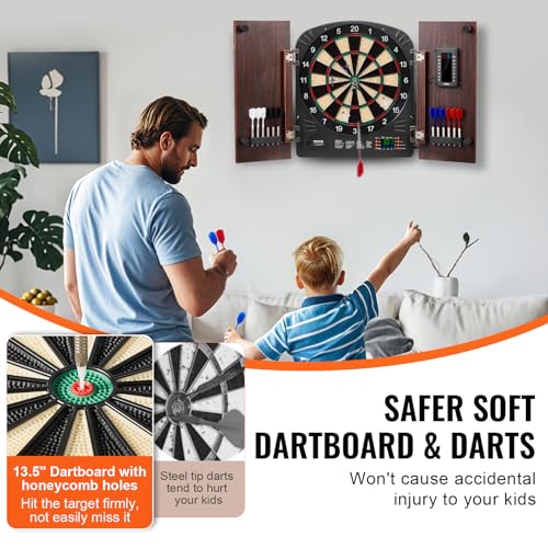 VEVOR Dart Board Cabinet Set, Multiple Styles Ready-to-Play Bundle Official Size, Steel Tip Dart Hideaway Cabinet, Features Easy Assembly, Complete with All Accessories, Perfect for Cricket Games - size: 35.3" x 20" x 2.7", style: Electronic Style