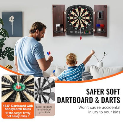 VEVOR Dart Board Cabinet Set, Multiple Styles Ready-to-Play Bundle Official Size, Steel Tip Dart Hideaway Cabinet, Features Easy Assembly, Complete with All Accessories, Perfect for Cricket Games - size: 35.3" x 20" x 2.7", style: Electronic Style