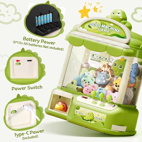 Large Claw Machine for Kids, Musical Electronic Arcade Game Console with Adjustable Sound, Christmas and Birthday Gift for Kids, Includes 30 Toys & 24 Game Coins & 20 Surprise Eggs - color: Green