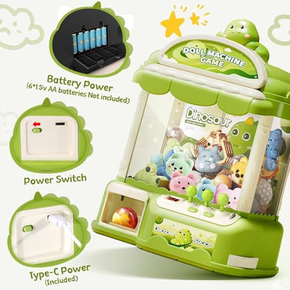 Large Claw Machine for Kids, Musical Electronic Arcade Game Console with Adjustable Sound, Christmas and Birthday Gift for Kids, Includes 30 Toys & 24 Game Coins & 20 Surprise Eggs - color: Green