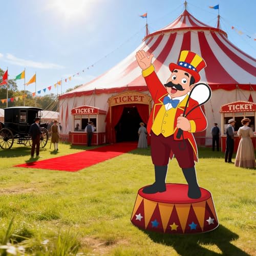 3.93 Ft Carnival Leader Cardboard Cutout Stand Up Circus Theme Party Decorations Life Size Large Carnival Clown Themed Birthday Party Decoration Backdrop for Photo Props Party Supplies - size: 1.84 x 3.93 feet/ 56.1 x 120 cm