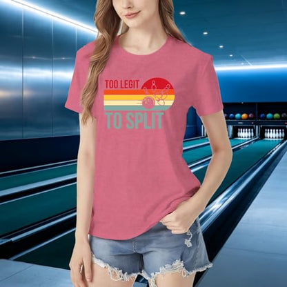Bowling Shirts for Women Too Legit to Split T-Shirt Retro Sunset Bowler Bowling League Team Tee - color: Pink, size: XX-Large