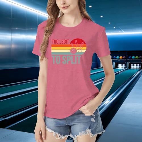 Bowling Shirts for Women Too Legit to Split T-Shirt Retro Sunset Bowler Bowling League Team Tee - color: Pink, size: Large