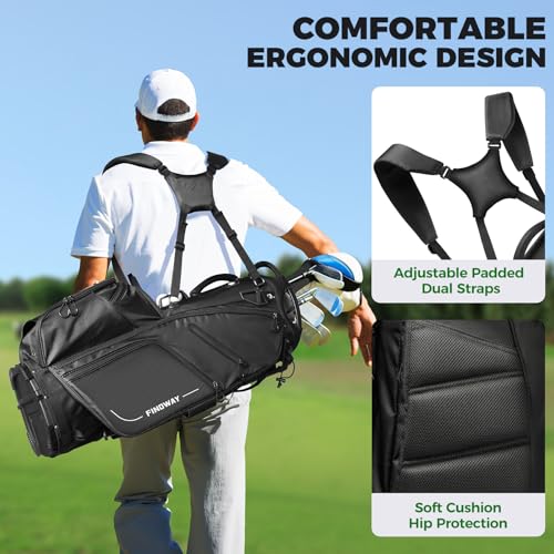 Findway 14 Way Golf Stand Bag, Lightweight Golf Bag with Stand for Men Women, Golf Club Carry Bag with Dual Strap, Rain Cover, Multiple Pockets, Golf Ball Holder - color: Black