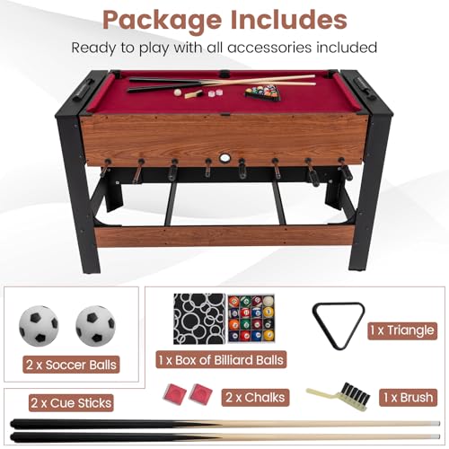 GYMAX Multi Game Table, 54 Inch Foosball & Billiards 2-in-1 Swivel Combo Game Table, Space-Saving, Premium Material, All Accessories Included for Home Game Room Office