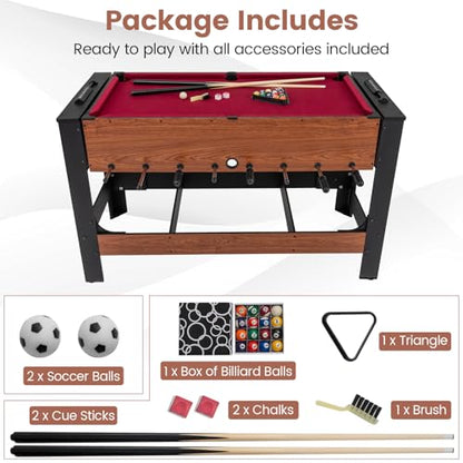 GYMAX Multi Game Table, 54 Inch Foosball & Billiards 2-in-1 Swivel Combo Game Table, Space-Saving, Premium Material, All Accessories Included for Home Game Room Office