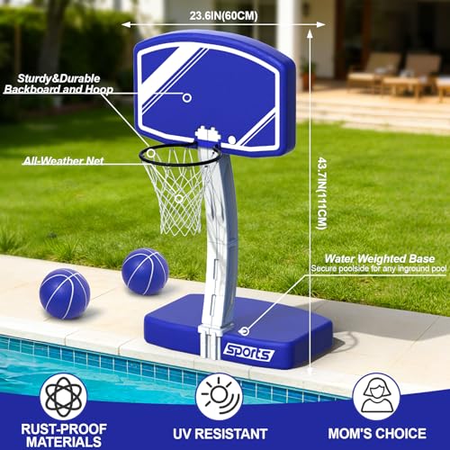 Pool Basketball Hoop&Pool Volleyball Net 2 in 1,Pool Toys Basketball Game with Weighted Base&Stand,2 Water Volleyball&2 Basketball and Pump,Summer Outdoor Family Party Pool Games for Kids Adults - size: basketball hoop