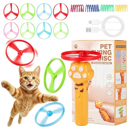Ciieeo 1 Set Cat Toy Disc Launcher, Interactive Cat Fetch Toy Rechargeable Launcher with Flying Discs - Funny Flying Enrichment Supplies for Indoor Bored Kittens Adult Breeds