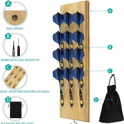 Wall Mount Dart Rack | Multifunctional Dart Wall Display,Wooden Holder for 12 Tip Darts, Suitable for Game Room, Home Bar Decor