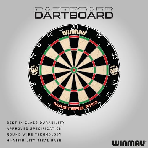 Winmau Masters Pro Dartboard - PDC Tournament Dart Board with High-Density Sisal & Ultra-Thin Wire System - Available as Board Set or Cabinet Set with Steel Tip Darts - style: Dartboard