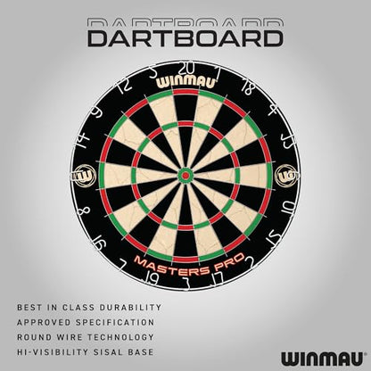 Winmau Masters Pro Dartboard - PDC Tournament Dart Board with High-Density Sisal & Ultra-Thin Wire System - Available as Board Set or Cabinet Set with Steel Tip Darts - style: Dartboard