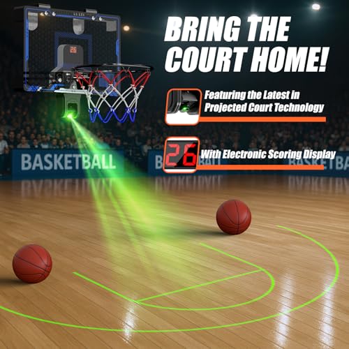 HopeRock Indoor Mini Basketball Hoop for Kids, Basketball Hoops Over The Door with LED Lighting, Mini Hoop with Scoreboard & 3 Balls, Basketball Toys Gifts for 5 6 7 8 9 10 11 12 Year Old Boys Girls