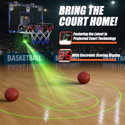 HopeRock Indoor Mini Basketball Hoop for Kids, Basketball Hoops Over The Door with LED Lighting, Mini Hoop with Scoreboard & 3 Balls, Basketball Toys Gifts for 5 6 7 8 9 10 11 12 Year Old Boys Girls